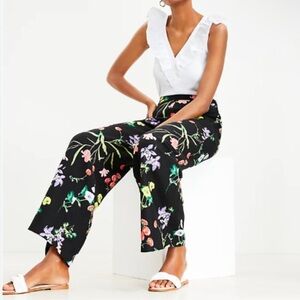 LOFT Floral Wide-Leg Pants in Black Size Large